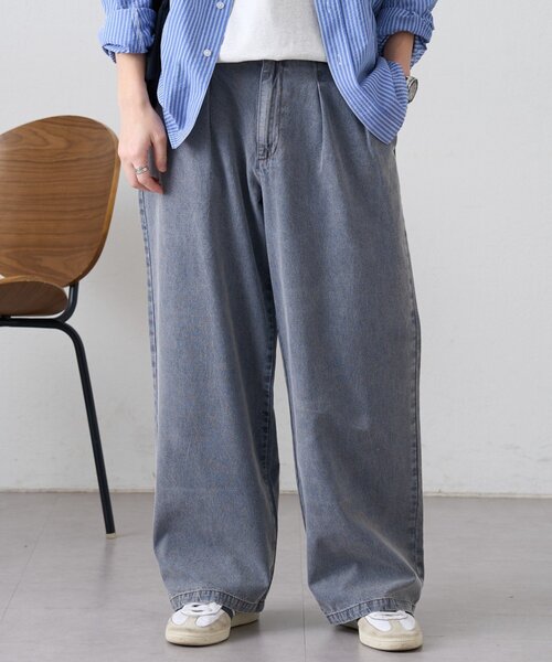 CIAOPANIC TYPY(チャオパニックティピー)の「接触冷感2タックデニムワイドスラックス(デニムパンツ・レディース・ネイビー/サックスブルー/グレー・MEDIUM/LARGE)」の9枚目の写真