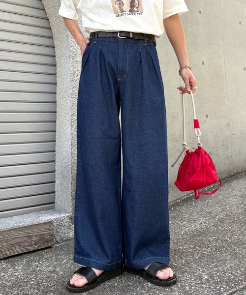 CIAOPANIC TYPY(チャオパニックティピー)の「【ユニセックス】【接触冷感・洗濯可】2タックアソートワイドスラックス/デニム/チノ(デニムパンツ・メンズ・ネイビー/サックスブルー/グレー/ベージュ/ホワイト・MEDIUM/LARGE)」の5枚目の写真