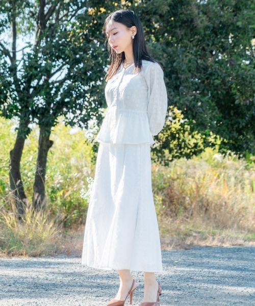 ブラウス シャツ 小さいサイズ　綿100％透かし刺繍Vネックペプラムブラウス　低身長さん・小柄女性 レディース 小さいサイズ 綿100％透かし刺繍Vネックペプラムブラウス 低身長