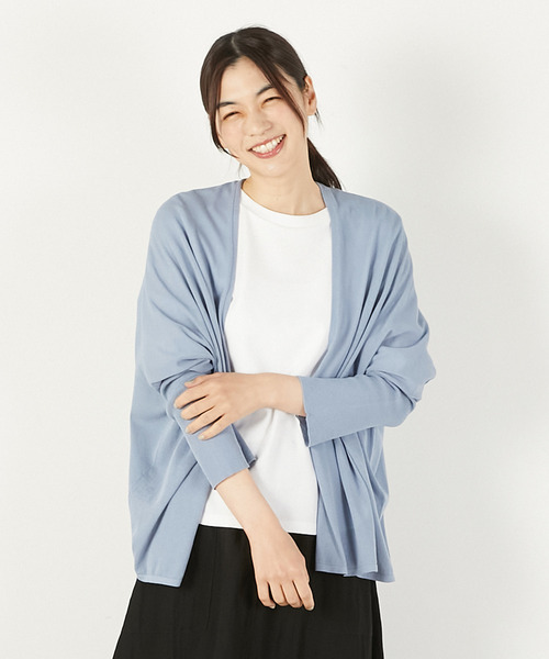 MELROSE claire(メルローズ クレール)の「【RYNYシアー天竺ワイドトッパーカーディガン】(カーディガン/ボレロ・レディース・グレイッシュベージュ/ブラック/ブルー/オフホワイト・FREE)」の1枚目の写真
