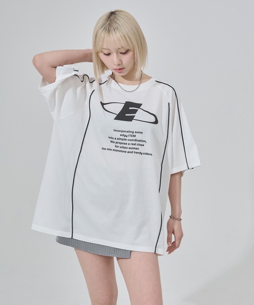 ENVYM（アンビー）の「バイカラービッグシルエットTシャツ（Tシャツ/カットソー・レディース・ホワイト/ピンク/ブルー・FREE）」の2枚目の写真