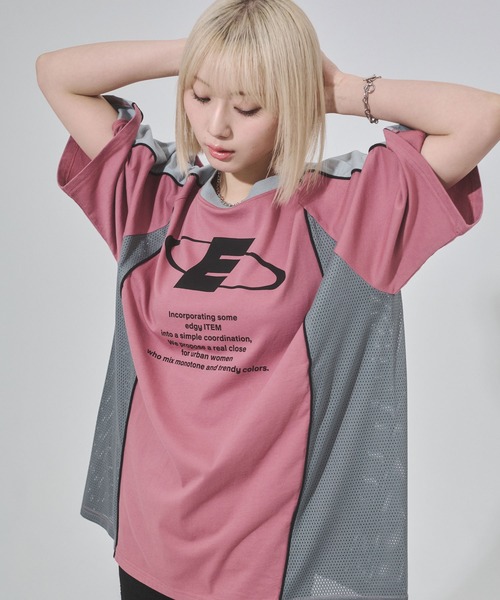 ENVYM（アンビー）の「バイカラービッグシルエットTシャツ（Tシャツ/カットソー・レディース・ホワイト/ピンク/ブルー・FREE）」の3枚目の写真