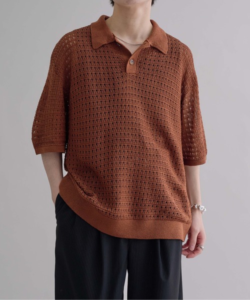 epnok(エプノック)の「メッシュニット半袖ポロシャツ(ポロシャツ・メンズ・キャメル/ブラック・SMALL/MEDIUM/LARGE)」の2枚目の写真