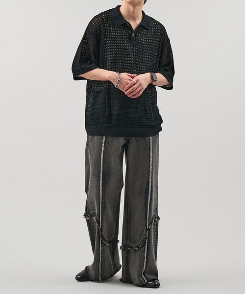 epnok(エプノック)の「メッシュニット半袖ポロシャツ(ポロシャツ・メンズ・キャメル/ブラック・SMALL/MEDIUM/LARGE)」の4枚目の写真