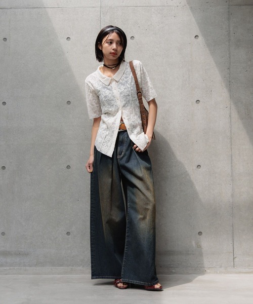 PAGEBOY（ページボーイ）の「カットレースシャツカーディガン（シャツ/ブラウス・レディース・オフホワイト/ブラック/ローズ・FREE）」の9枚目の写真