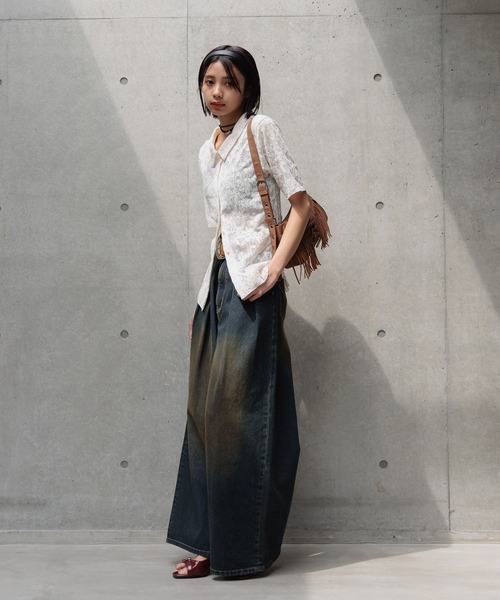 PAGEBOY（ページボーイ）の「カットレースシャツカーディガン（シャツ/ブラウス・レディース・オフホワイト/ブラック/ローズ・FREE）」の8枚目の写真