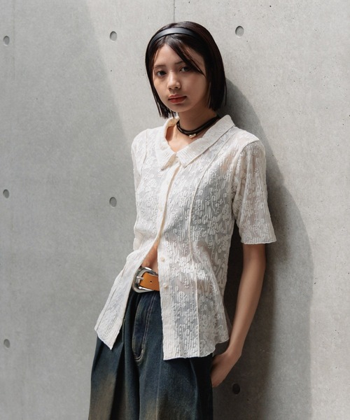 PAGEBOY（ページボーイ）の「カットレースシャツカーディガン（シャツ/ブラウス・レディース・オフホワイト/ブラック/ローズ・FREE）」の5枚目の写真