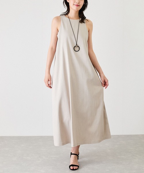 Jayro(ジャイロ)の「杢ムジノースリーブワンピース(ワンピース・レディース・グレー/ベージュ/ネイビー/キャメル・M)」の1枚目の写真