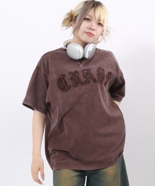 Salong hameu(サロン ハミュー)の「グランジTシャツ/ヴィンテージウォッシュ フロントロゴアップリケ・バックプリント メンズ レディース ユニセックス(Tシャツ/カットソー・メンズ・ホワイト/ブラック/カーキ/ブラウン/ブラック系その他/ブラウン系その他・M/L)」の5枚目の写真