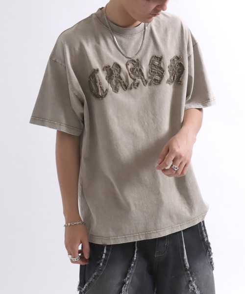 Salong hameu(サロン ハミュー)の「グランジTシャツ/ヴィンテージウォッシュ フロントロゴアップリケ・バックプリント メンズ レディース ユニセックス(Tシャツ/カットソー・メンズ・ホワイト/ブラック/カーキ/ブラウン/ブラック系その他/ブラウン系その他・M/L)」の6枚目の写真