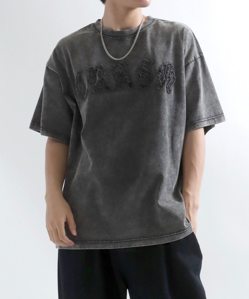 Salong hameu(サロン ハミュー)の「グランジTシャツ/ヴィンテージウォッシュ フロントロゴアップリケ・バックプリント メンズ レディース ユニセックス(Tシャツ/カットソー・メンズ・ホワイト/ブラック/カーキ/ブラウン/ブラック系その他/ブラウン系その他・M/L)」の3枚目の写真