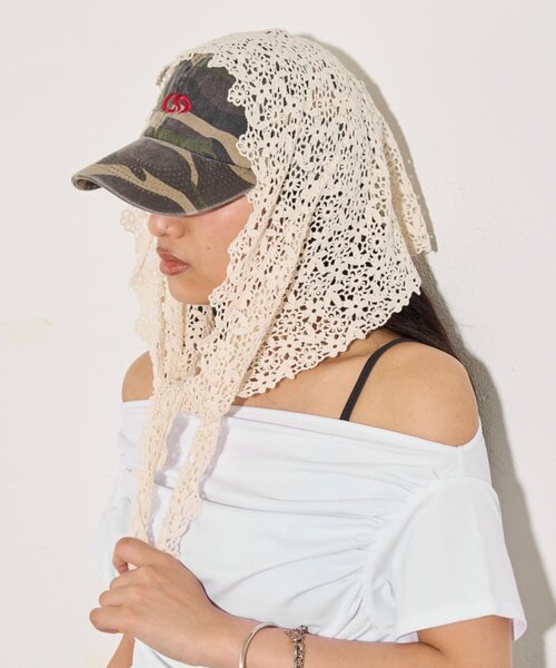 WHO'S WHO gallery(フーズフーギャラリー)の「マルチウェイコットンレースバブーシュカ(その他ヘアアクセサリー・レディース・ブラック/オフホワイト・FREE)」の1枚目の写真