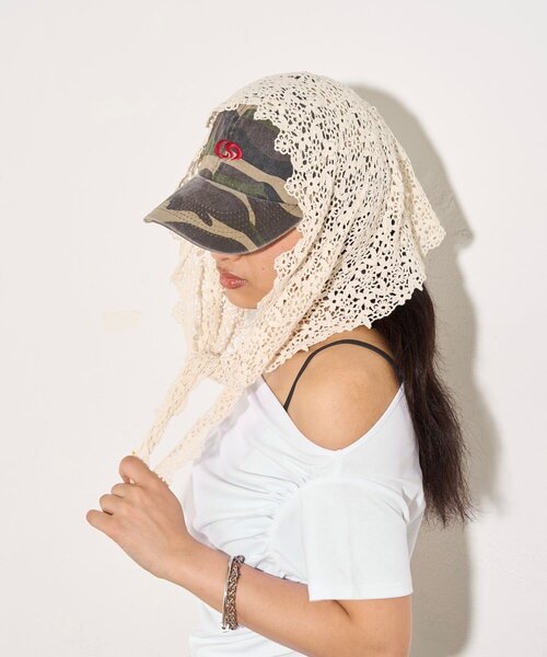 WHO'S WHO gallery(フーズフーギャラリー)の「マルチウェイコットンレースバブーシュカ(その他ヘアアクセサリー・レディース・ブラック/オフホワイト・FREE)」の22枚目の写真