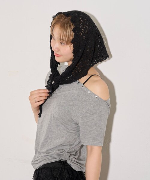 WHO'S WHO gallery(フーズフーギャラリー)の「マルチウェイコットンレースバブーシュカ(その他ヘアアクセサリー・レディース・ブラック/オフホワイト・FREE)」の10枚目の写真