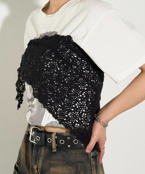 WHO'S WHO gallery(フーズフーギャラリー)の「マルチウェイコットンレースバブーシュカ(その他ヘアアクセサリー・レディース・ブラック/オフホワイト・FREE)」の14枚目の写真