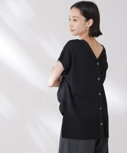 多機能強撚前後2wayフレンチスリーブニット