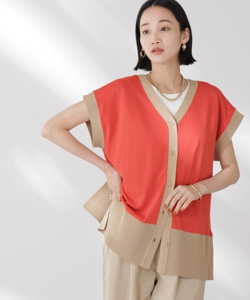 NANO universe(ナノユニバース)の「多機能強撚前後2wayフレンチスリーブニット(ニット/セーター・レディース・ブラック/ホワイト/レッド・FREE)」の16枚目の写真