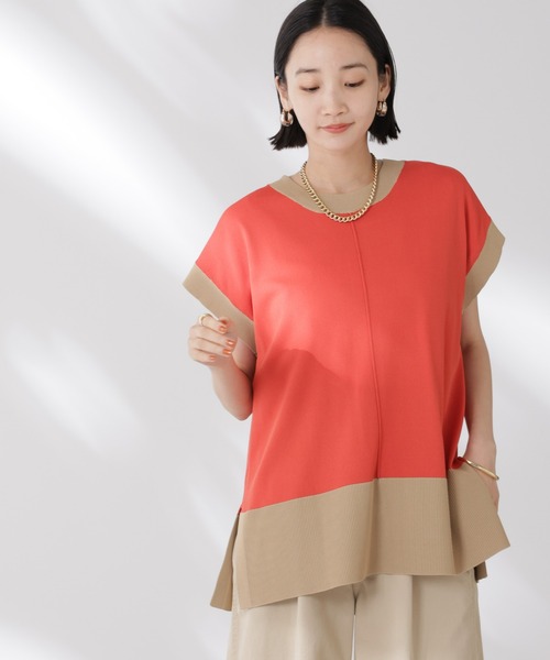 NANO universe(ナノユニバース)の「多機能強撚前後2wayフレンチスリーブニット(ニット/セーター・レディース・ブラック/ホワイト/レッド・FREE)」の13枚目の写真