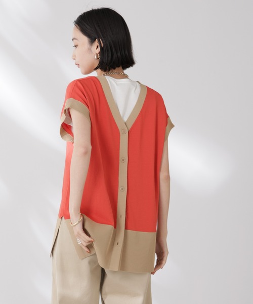 NANO universe(ナノユニバース)の「多機能強撚前後2wayフレンチスリーブニット(ニット/セーター・レディース・ブラック/ホワイト/レッド・FREE)」の15枚目の写真