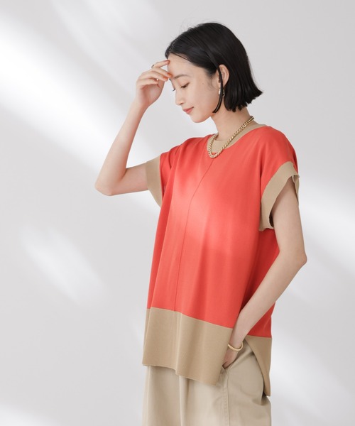 NANO universe(ナノユニバース)の「多機能強撚前後2wayフレンチスリーブニット(ニット/セーター・レディース・ブラック/ホワイト/レッド・FREE)」の14枚目の写真