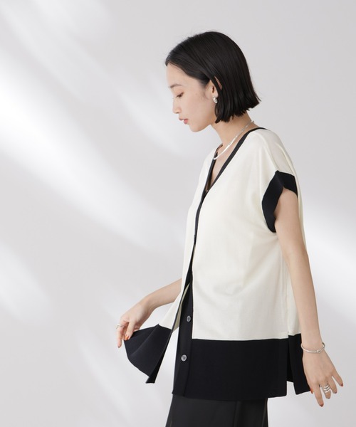 NANO universe(ナノユニバース)の「多機能強撚前後2wayフレンチスリーブニット(ニット/セーター・レディース・ブラック/ホワイト/レッド・FREE)」の8枚目の写真