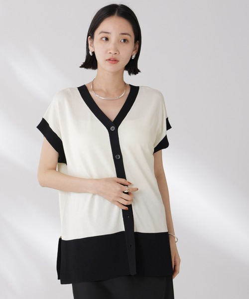 NANO universe(ナノユニバース)の「多機能強撚前後2wayフレンチスリーブニット(ニット/セーター・レディース・ブラック/ホワイト/レッド・FREE)」の7枚目の写真