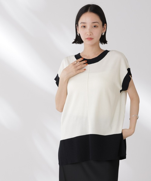 NANO universe(ナノユニバース)の「多機能強撚前後2wayフレンチスリーブニット(ニット/セーター・レディース・ブラック/ホワイト/レッド・FREE)」の4枚目の写真