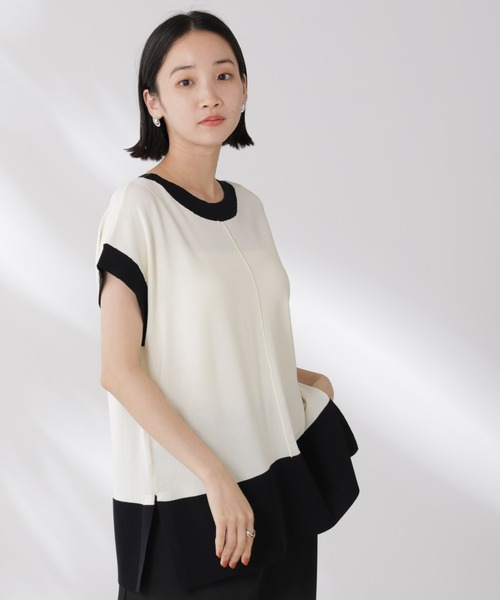 NANO universe(ナノユニバース)の「多機能強撚前後2wayフレンチスリーブニット(ニット/セーター・レディース・ブラック/ホワイト/レッド・FREE)」の5枚目の写真