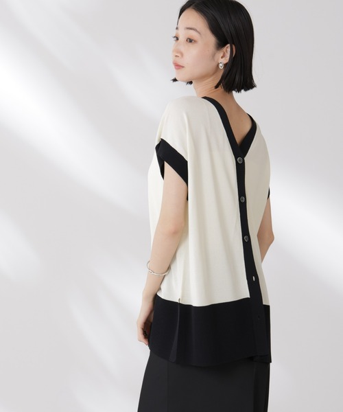 NANO universe(ナノユニバース)の「多機能強撚前後2wayフレンチスリーブニット(ニット/セーター・レディース・ブラック/ホワイト/レッド・FREE)」の6枚目の写真