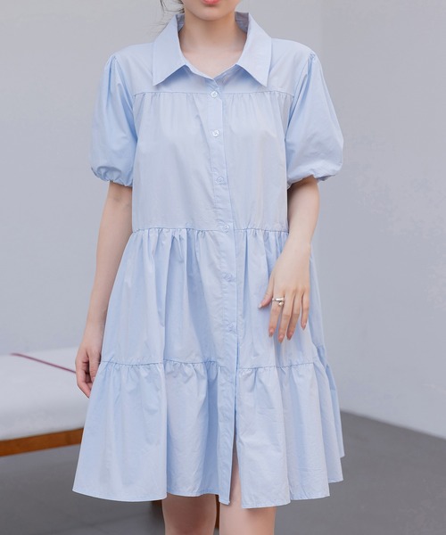 DAY CLOSET(デイ クローゼット)の「レディース 2WAY半袖ティアードチュニックシャツワンピース(シャツワンピース・レディース・ブルー系その他/ホワイト/ブラック・L/M)」の8枚目の写真