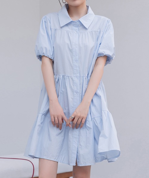 DAY CLOSET(デイ クローゼット)の「レディース 2WAY半袖ティアードチュニックシャツワンピース(シャツワンピース・レディース・ブルー系その他/ホワイト/ブラック・L/M)」の9枚目の写真