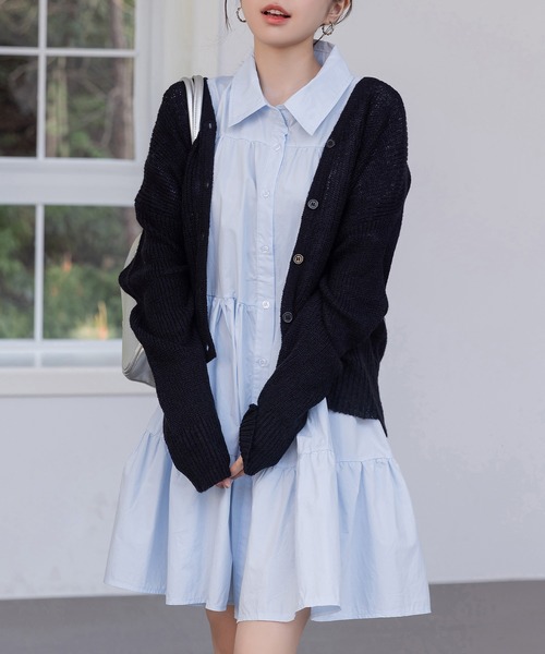 DAY CLOSET(デイ クローゼット)の「レディース 2WAY半袖ティアードチュニックシャツワンピース(シャツワンピース・レディース・ブルー系その他/ホワイト/ブラック・L/M)」の11枚目の写真