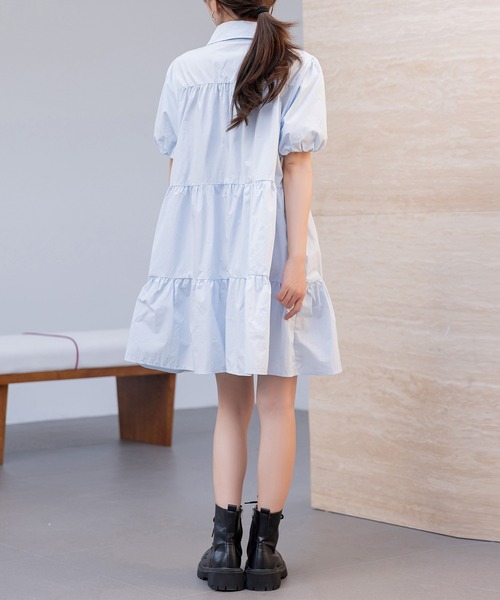 DAY CLOSET(デイ クローゼット)の「レディース 2WAY半袖ティアードチュニックシャツワンピース(シャツワンピース・レディース・ブルー系その他/ホワイト/ブラック・L/M)」の4枚目の写真