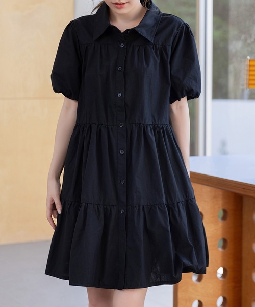 DAY CLOSET(デイ クローゼット)の「レディース 2WAY半袖ティアードチュニックシャツワンピース(シャツワンピース・レディース・ブルー系その他/ホワイト/ブラック・L/M)」の15枚目の写真