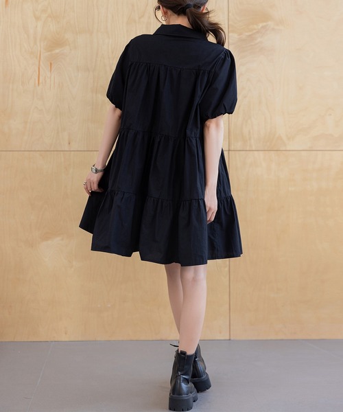 DAY CLOSET(デイ クローゼット)の「レディース 2WAY半袖ティアードチュニックシャツワンピース(シャツワンピース・レディース・ブルー系その他/ホワイト/ブラック・L/M)」の19枚目の写真