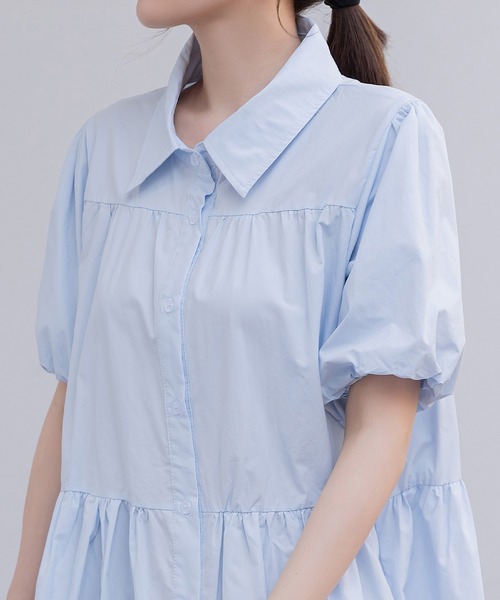DAY CLOSET(デイ クローゼット)の「レディース 2WAY半袖ティアードチュニックシャツワンピース(シャツワンピース・レディース・ブルー系その他/ホワイト/ブラック・L/M)」の7枚目の写真
