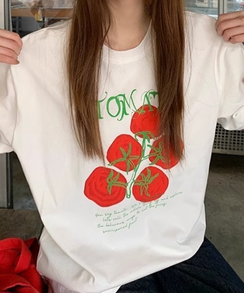 DIAVEL(ディアベル)の「TOMATO&スターフルーツ 選べるプリントTシャツ(Tシャツ/カットソー・レディース・グリーン/レッド・M)」の13枚目の写真