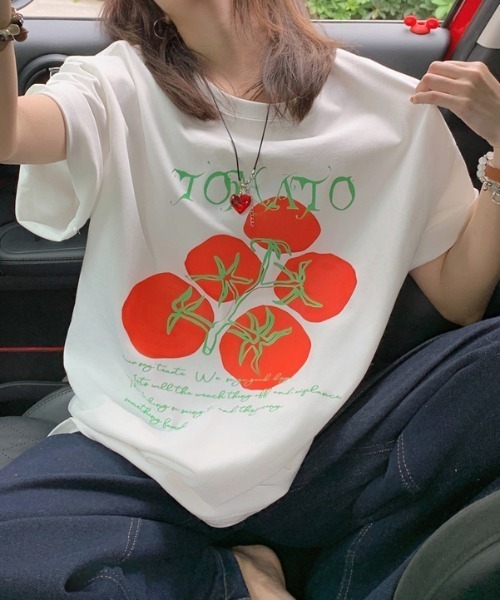 DIAVEL(ディアベル)の「TOMATO&スターフルーツ 選べるプリントTシャツ(Tシャツ/カットソー・レディース・グリーン/レッド・M)」の6枚目の写真