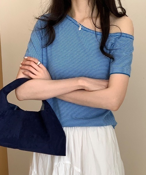 ボーダートップス セール】オフショルボーダートップス（Tシャツ/カットソー
