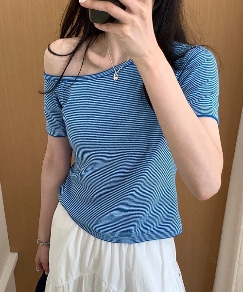 BOESSERT/ SCHORN ボエッサートショルン　カットソー セール】オフショルボーダートップス（Tシャツ/カットソー