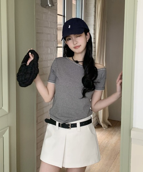 ボーダートップス セール】オフショルボーダートップス（Tシャツ/カットソー