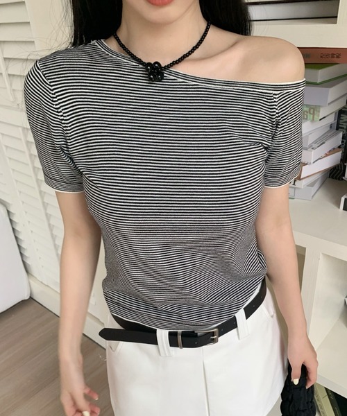 BOESSERT/ SCHORN ボエッサートショルン　カットソー セール】オフショルボーダートップス（Tシャツ/カットソー