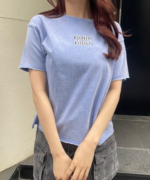 ROGER AND RAW(ロジャーアンドロウ)の「ヴィンテージ加工 ピグメント 刺繍Tシャツ(Tシャツ/カットソー・レディース・スミクロ/グレー/ホワイト/ブルー・FREE)」の9枚目の写真