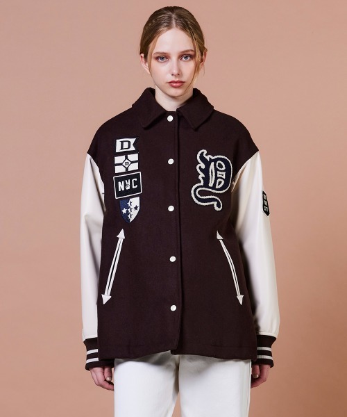 DOUBLE STANDARD CLOTHING（ダブルスタンダードクロージング）の「ウールメルトン ロゴスタジャン（ブルゾン・レディース・ブルー/ブラウン・38/36）」の2枚目の写真