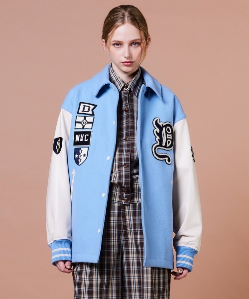 DOUBLE STANDARD CLOTHING（ダブルスタンダードクロージング）の「ウールメルトン ロゴスタジャン（ブルゾン・レディース・ブルー/ブラウン・38/36）」の9枚目の写真