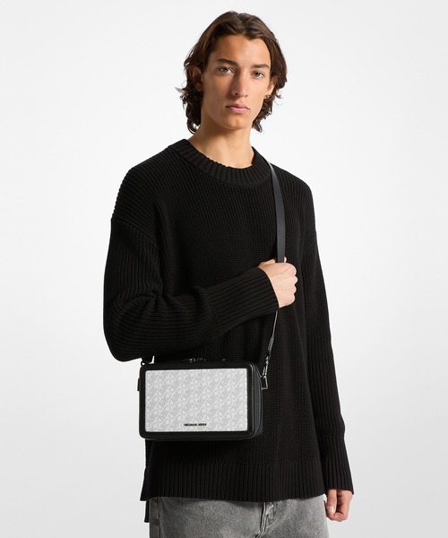 MICHAEL KORS◆Hudson ロゴ スマートフォン クロスボディバッグ HUDSON ペブルレザー クロスボディ ウィズ ポーチ