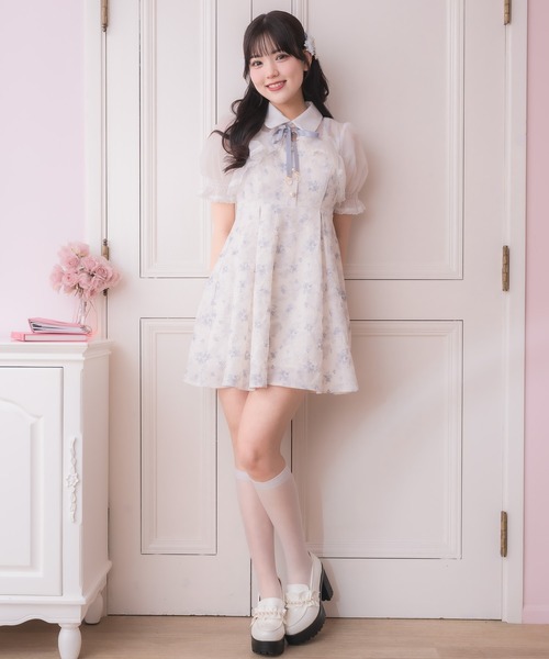 ハンドメイドワンピース　ローズダンタン　110cm シアーボレロ風フラワーワンピース（ワンピース）｜ROJITA