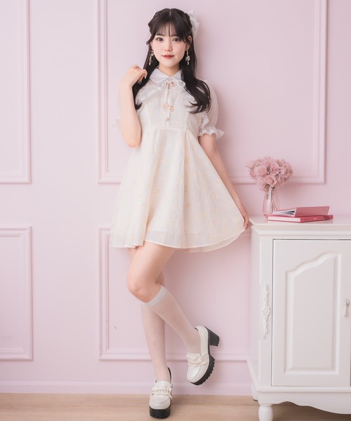 ROJITA シアーボレロ風ワンピース 花柄ピンク ロジータ ROJITA 花柄ロング半袖ワンピース （ピンク