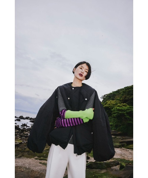 【OMMO】POINT BORDER BLOCKING KT(BLACK) POINT BORDER BLOCKING KT（ニット/セーター）｜OMMO（オーエム