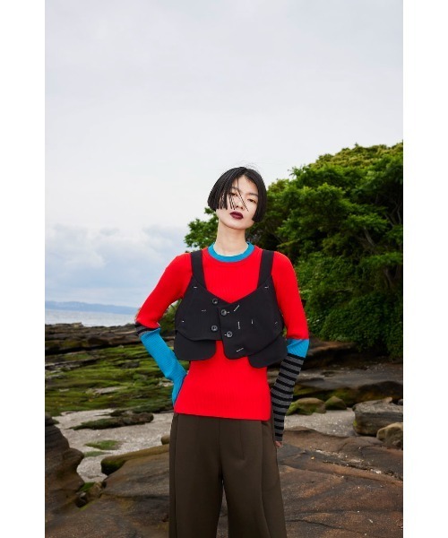 【OMMO】POINT BORDER BLOCKING KT(BLACK) POINT BORDER BLOCKING KT（ニット/セーター）｜OMMO（オーエム